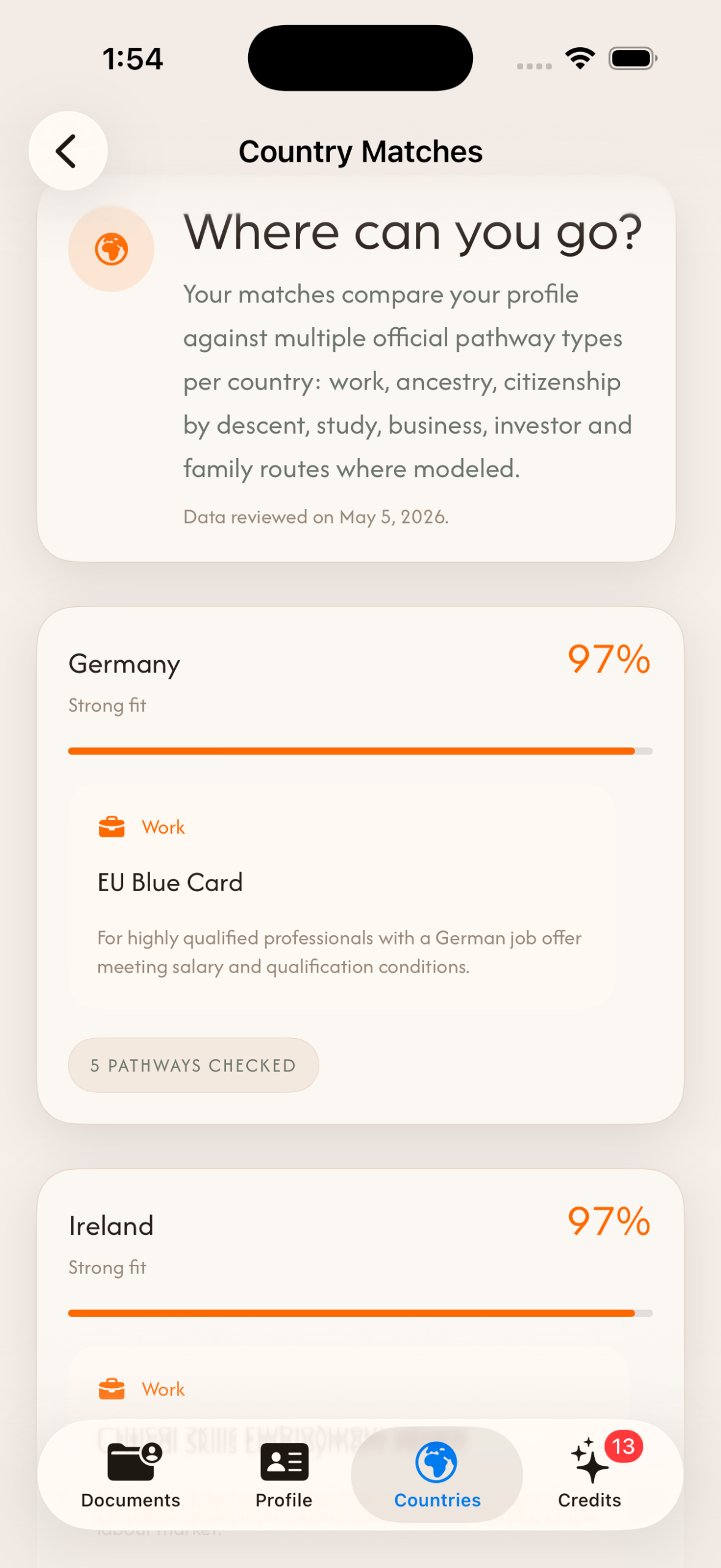 Borderless Self country match screen