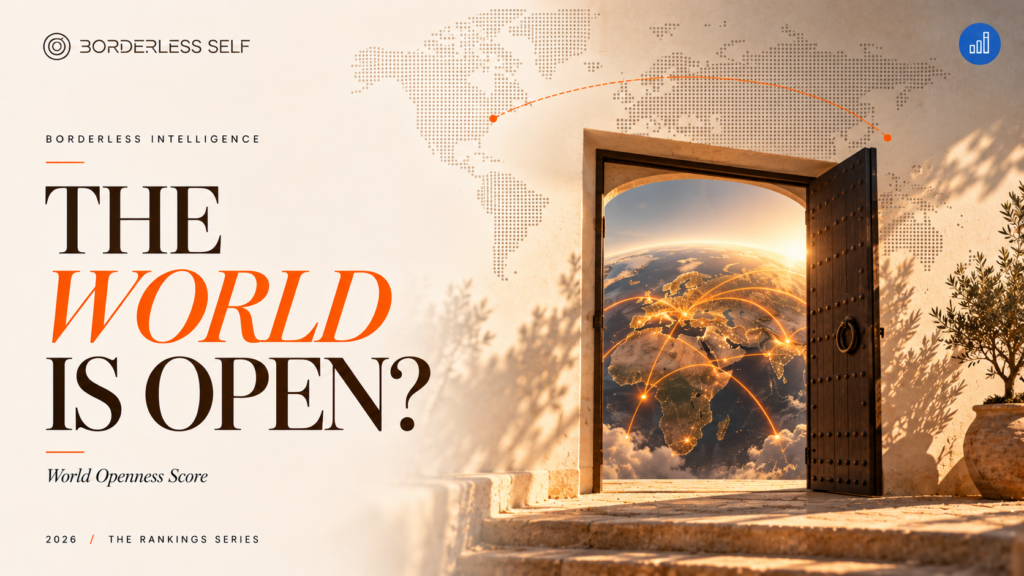 Borderless Intelligence: The world is open? An open doorway and globe illustrate global mobility.